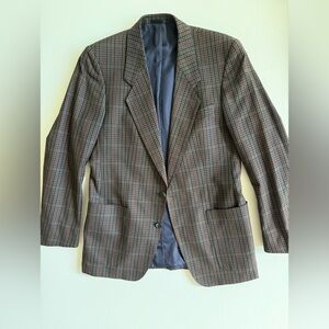 Brown and Gray Plaid Sport Coat with Notched Lapels